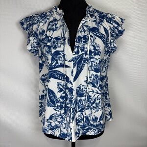 A&F Ruffle Angel Sleeve Top Blouse Small Abercrombie & Fitch V-neck Tie Closure